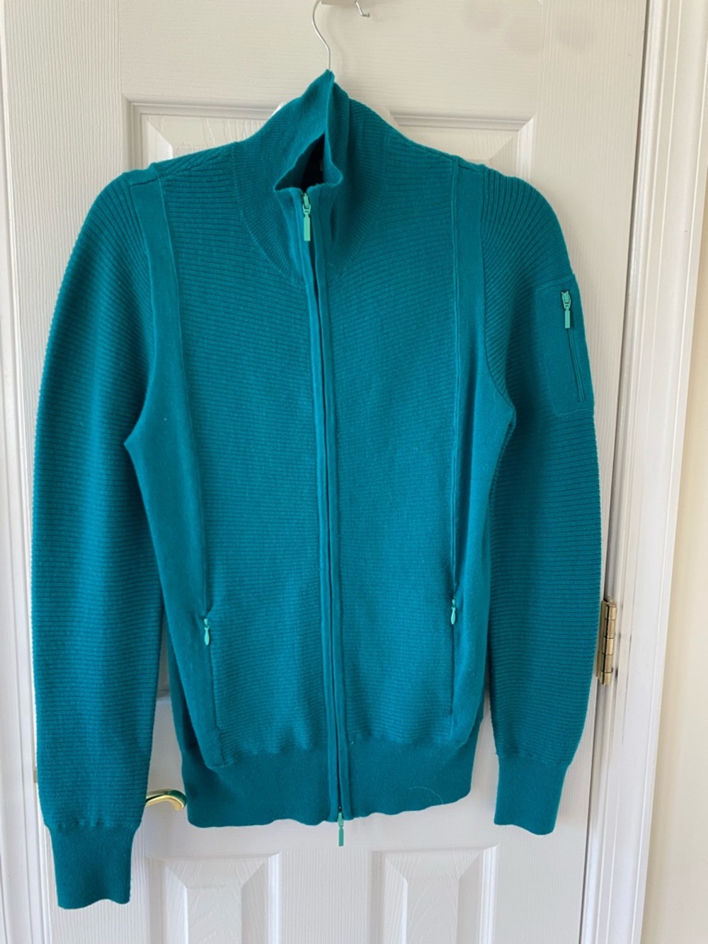 Athleta Teal Full-Zip Knit Sweater Jacket